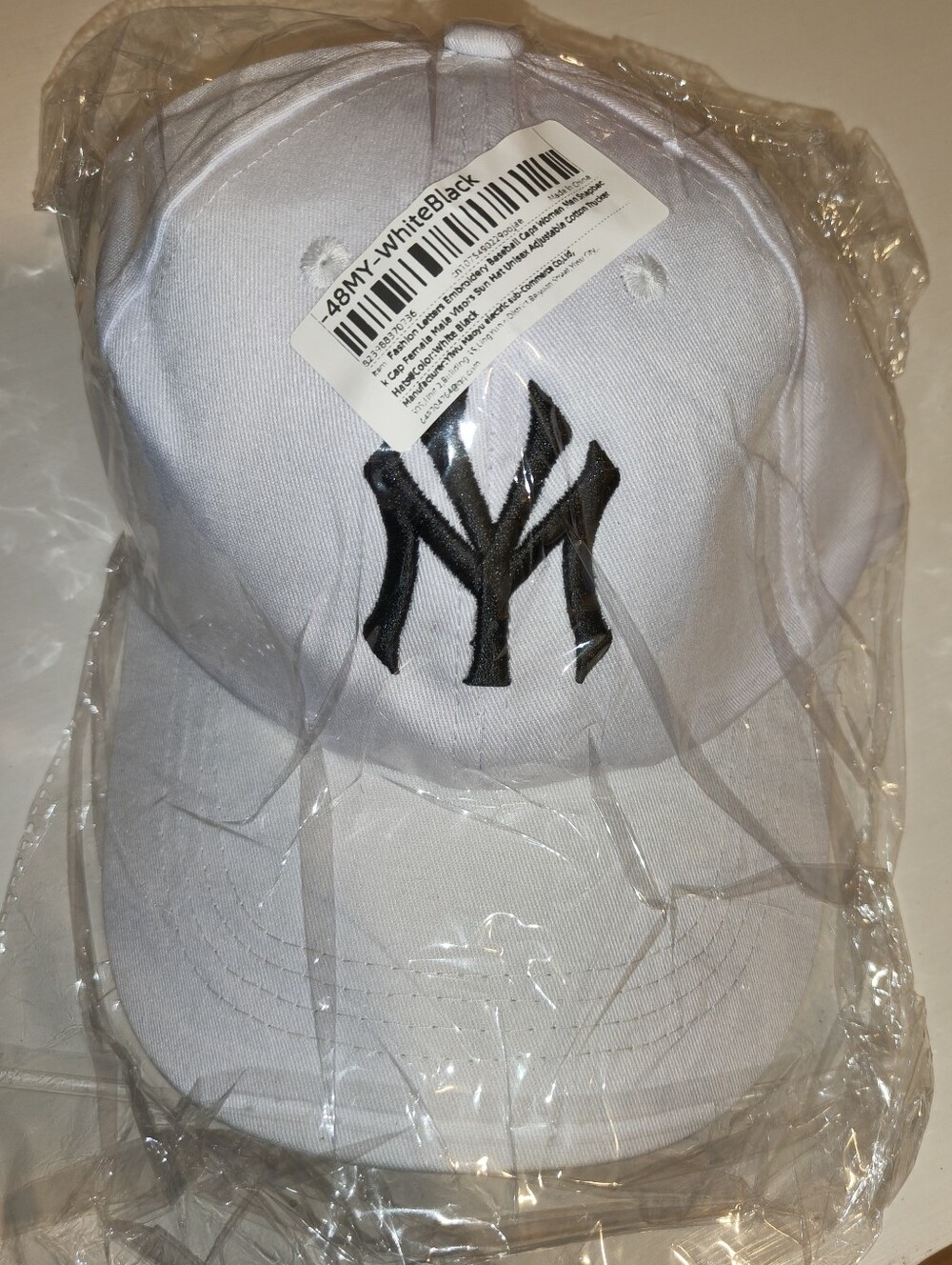 NEW! Unisex White/Black Lettering Baseball Hat Cap NY New York Yankees One Size!